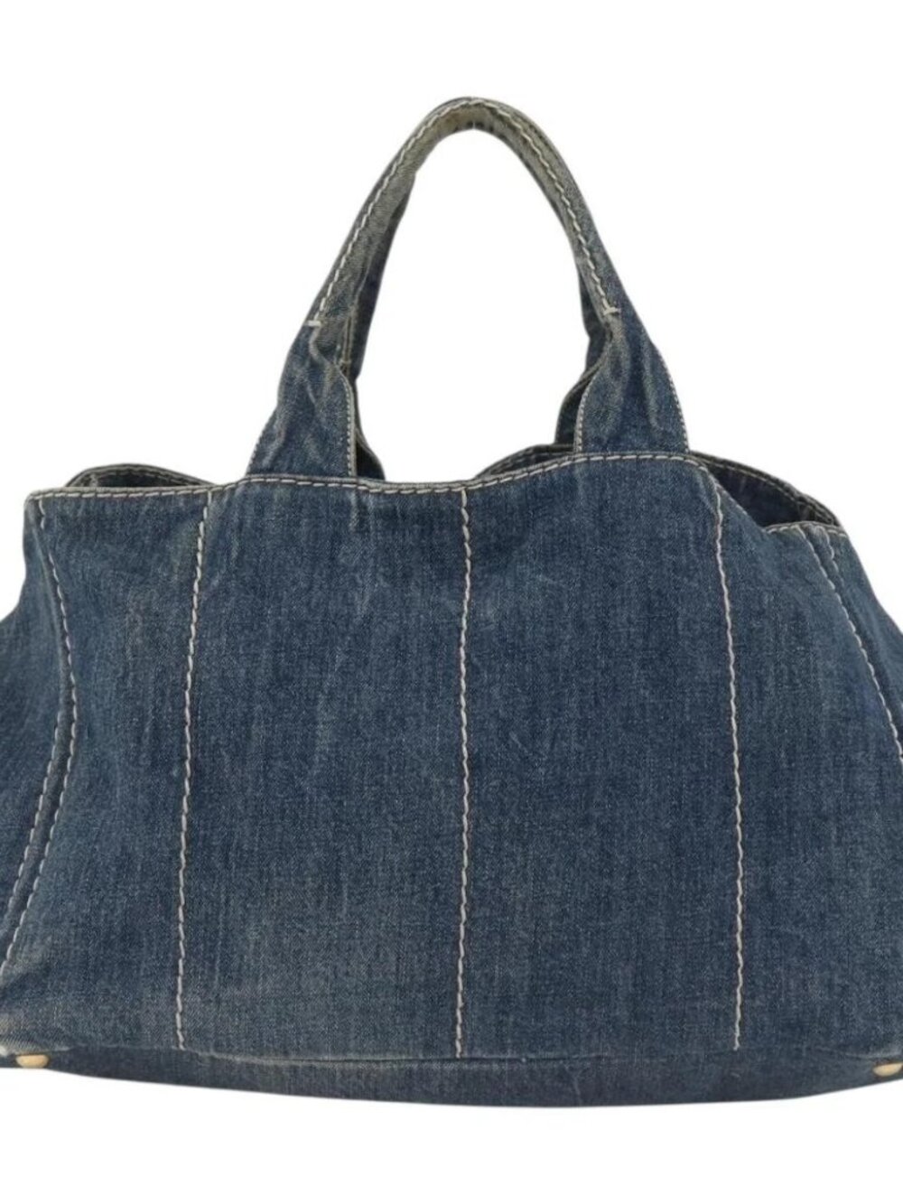 PRADA Canapa GM Hand Bag Denim Blue Gold Auth 173937 - Picture 3 of 16
